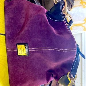Dooney & Burke eggplant suede satchel chrome hardware